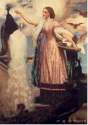 Lord Frederic Leighton A Girl Feeding Peacocks oil